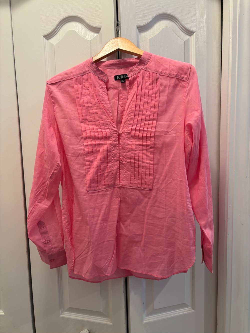 J. Crew Pink Pintuck Popover Blouse